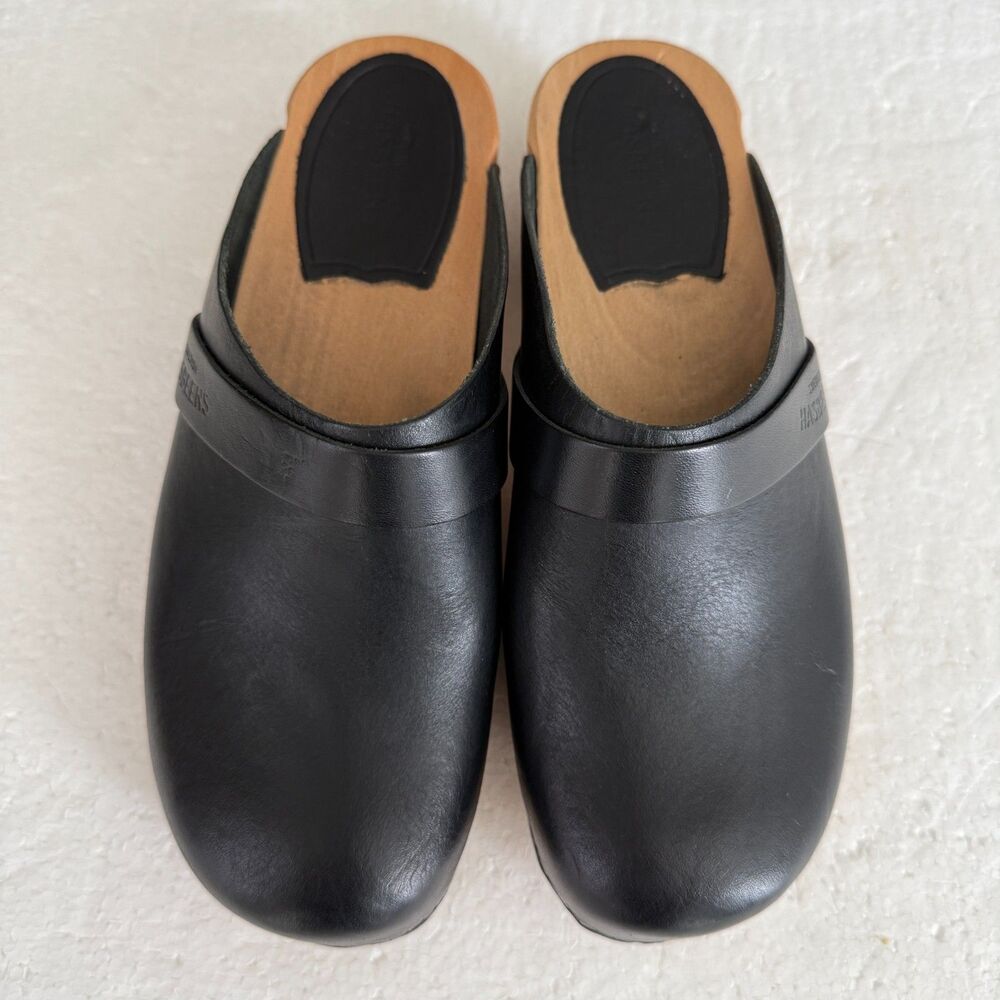 Size 7.5 - New Swedish Hasbeens Swedish Husband Clog Size 38 Women Black - Picture 2 of 11